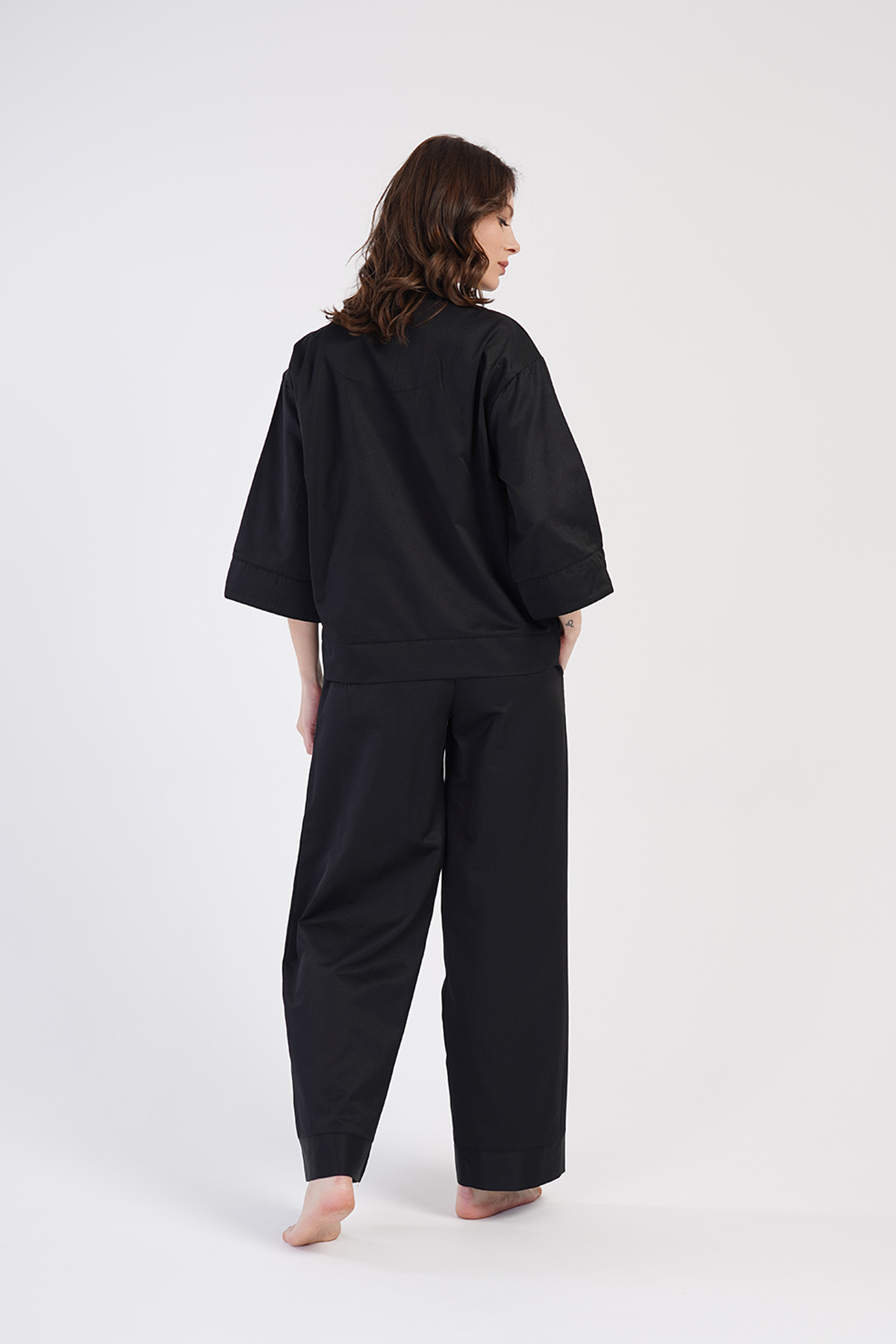 Woman Oxford Shirt Neck Pyjama Set Woman Oxford Shirt Neck Pyjama Set
