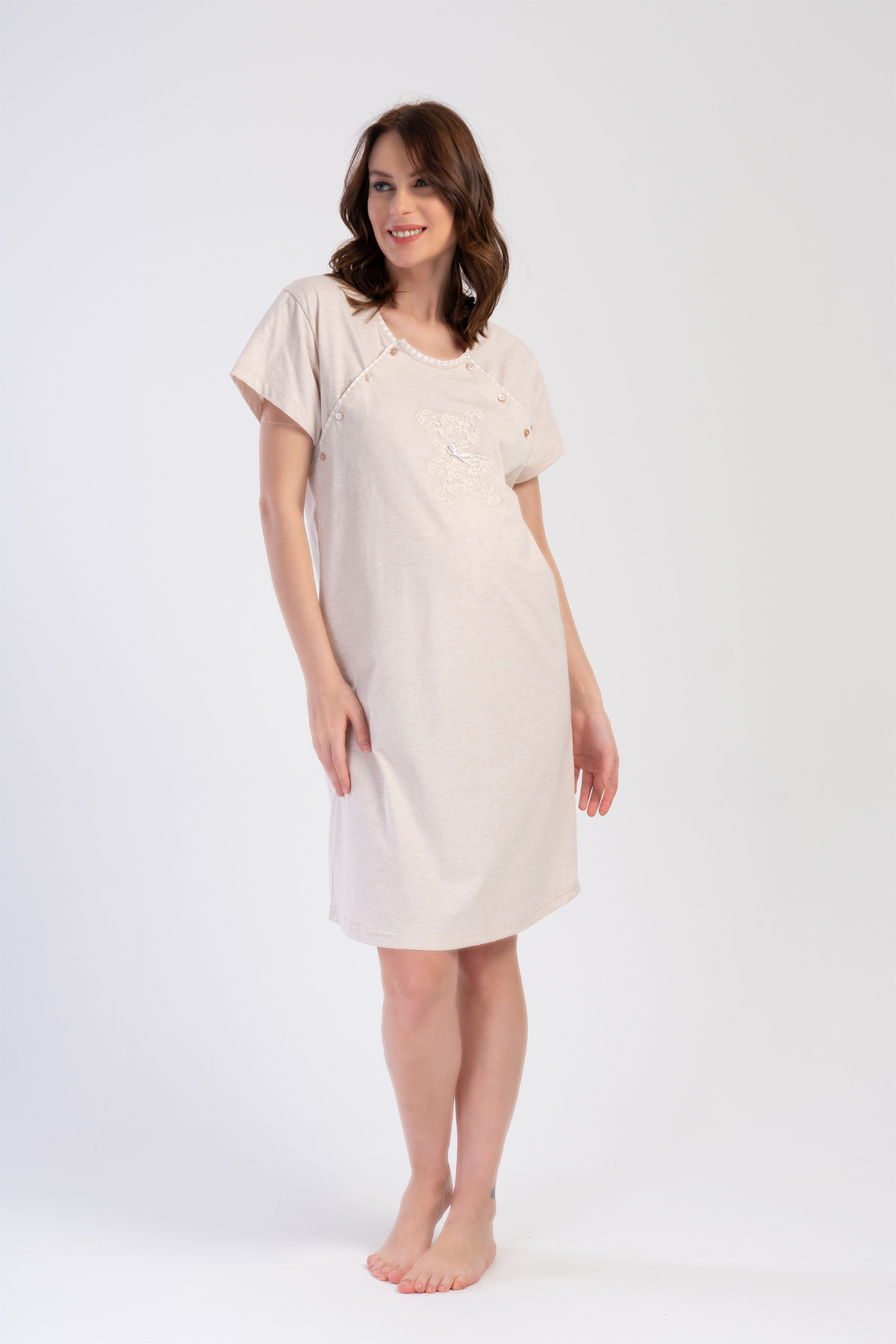 Woman Beige Supreme Buttoned Neck Tunic Dressing Gown Set Woman Beige Supreme Buttoned Neck Tunic Dressing Gown Set