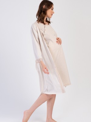 Woman Beige Supreme Buttoned Neck Tunic Dressing Gown Set Woman Beige Supreme Buttoned Neck Tunic Dressing Gown Set