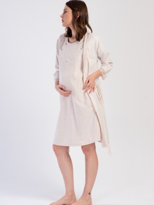 Woman Beige Supreme Buttoned Neck Tunic Dressing Gown Set Woman Beige Supreme Buttoned Neck Tunic Dressing Gown Set