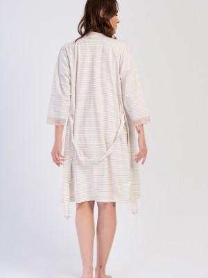 Woman Beige Supreme Buttoned Neck Tunic Dressing Gown Set Woman Beige Supreme Buttoned Neck Tunic Dressing Gown Set