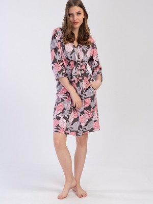 Woman Cotton Pink Poor Sleeve Dressing Gown Woman Cotton Pink Poor Sleeve Dressing Gown