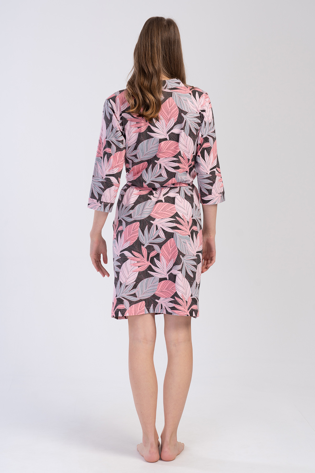 Woman Cotton Pink Poor Sleeve Dressing Gown Woman Cotton Pink Poor Sleeve Dressing Gown