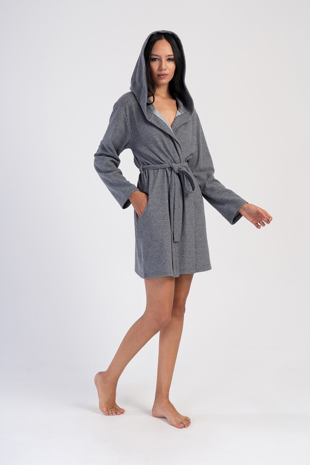 Woman Fume Jackquard Interlock Hoodie Dressing Gown Woman Fume Jackquard Interlock Hoodie Dressing Gown