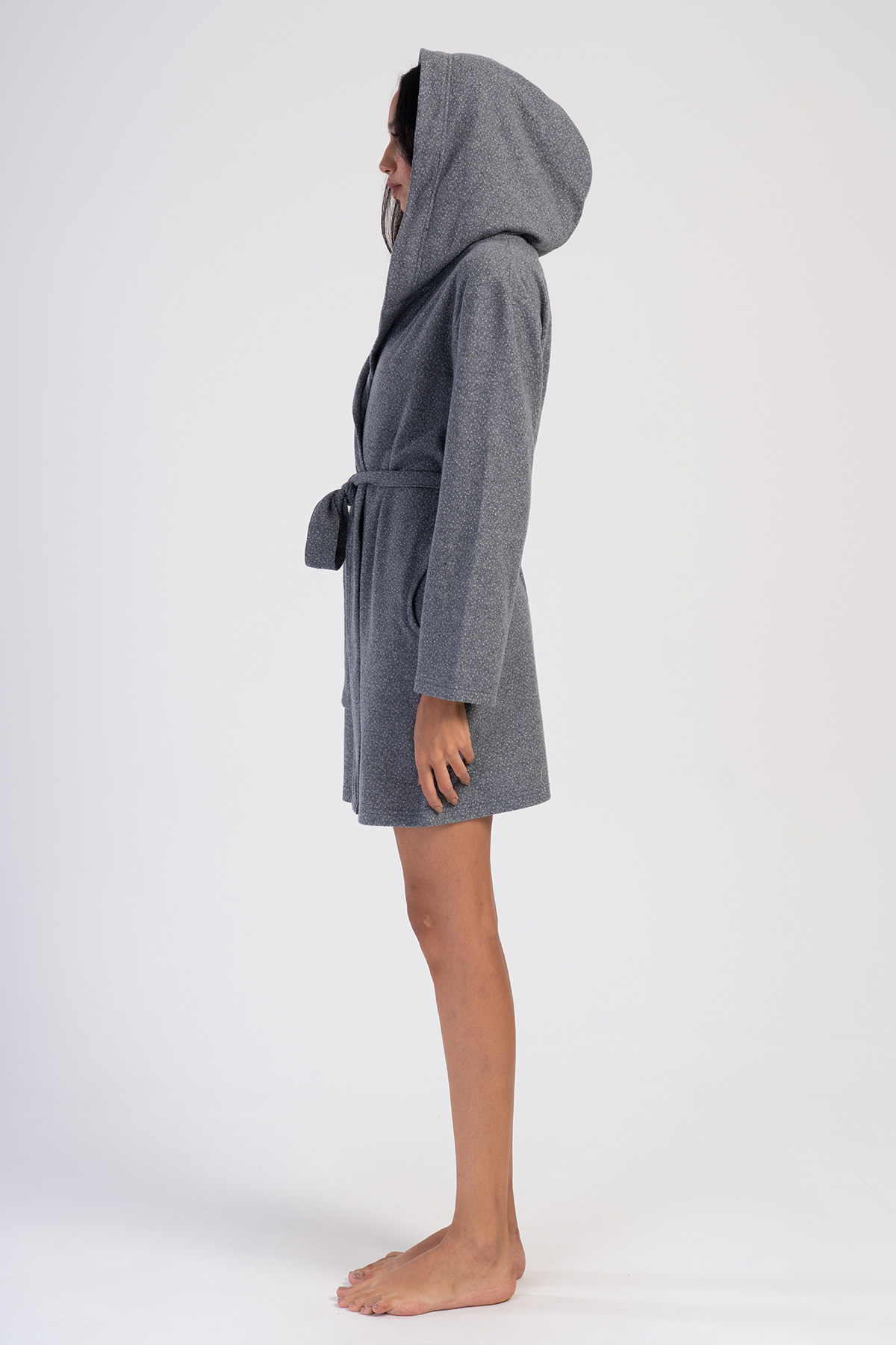 Woman Fume Jackquard Interlock Hoodie Dressing Gown Woman Fume Jackquard Interlock Hoodie Dressing Gown