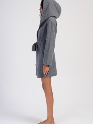 Woman Fume Jackquard Interlock Hoodie Dressing Gown Woman Fume Jackquard Interlock Hoodie Dressing Gown