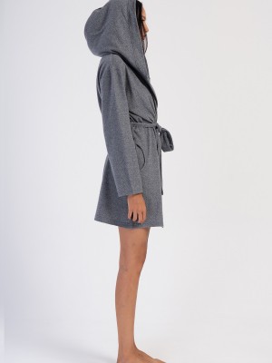 Woman Fume Jackquard Interlock Hoodie Dressing Gown Woman Fume Jackquard Interlock Hoodie Dressing Gown