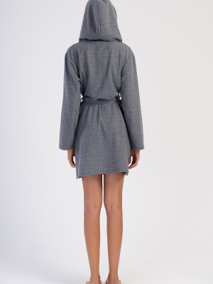 Woman Fume Jackquard Interlock Hoodie Dressing Gown Woman Fume Jackquard Interlock Hoodie Dressing Gown