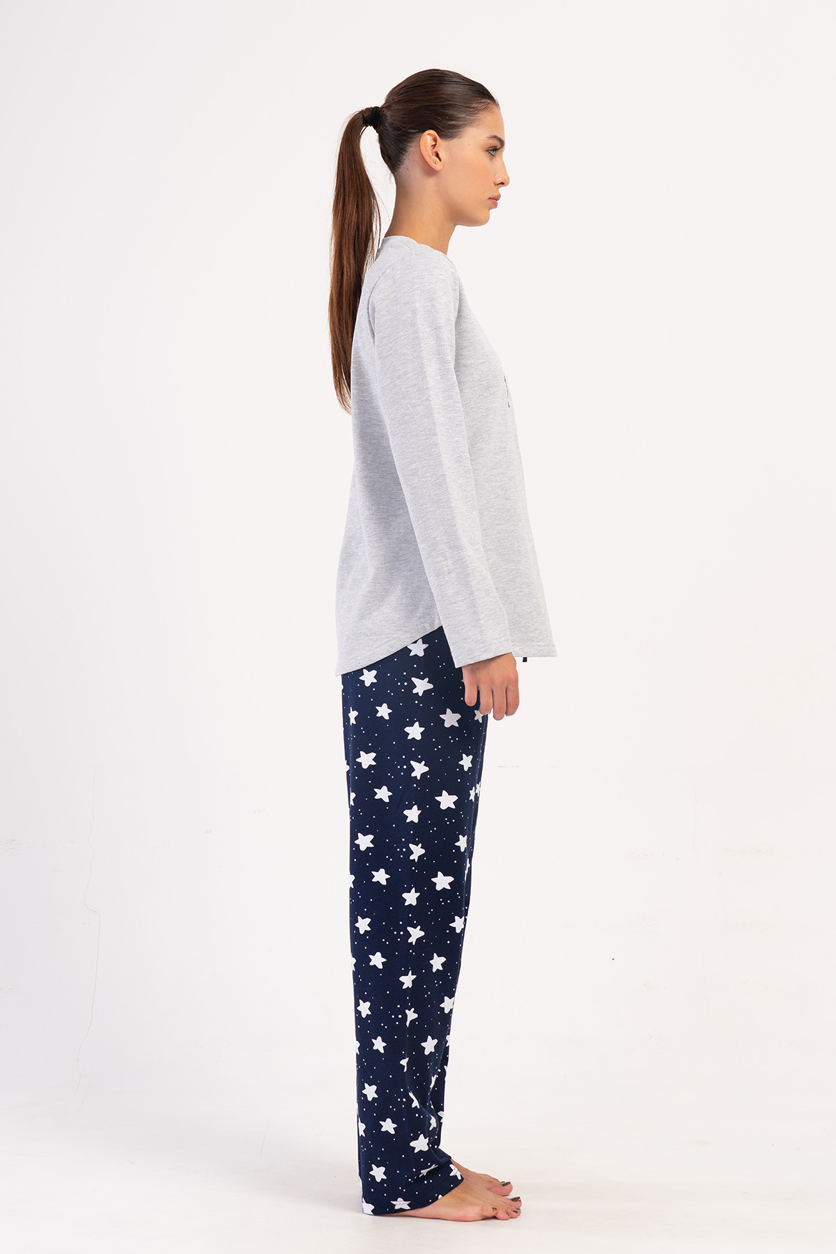 Woman Two Yarn Mesna O Neck Pyjama Set Woman Two Yarn Mesna O Neck Pyjama Set