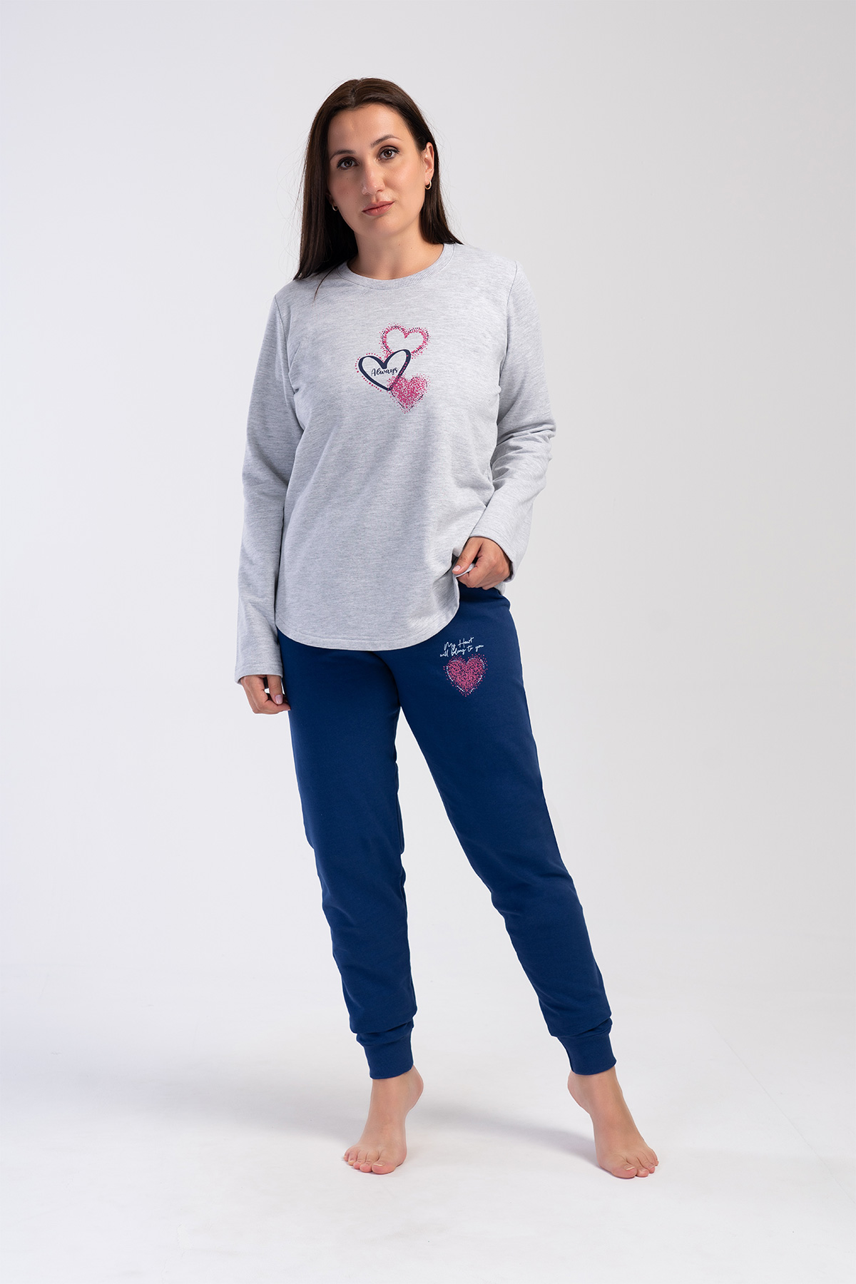 Woman Big Size Gray Two Yarn Pyjama Set Woman Big Size Gray Two Yarn Pyjama Set