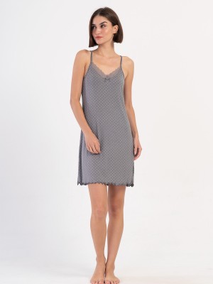 Woman Gray Viscon V Neck Lace Detail Tunic Woman Gray Viscon V Neck Lace Detail Tunic