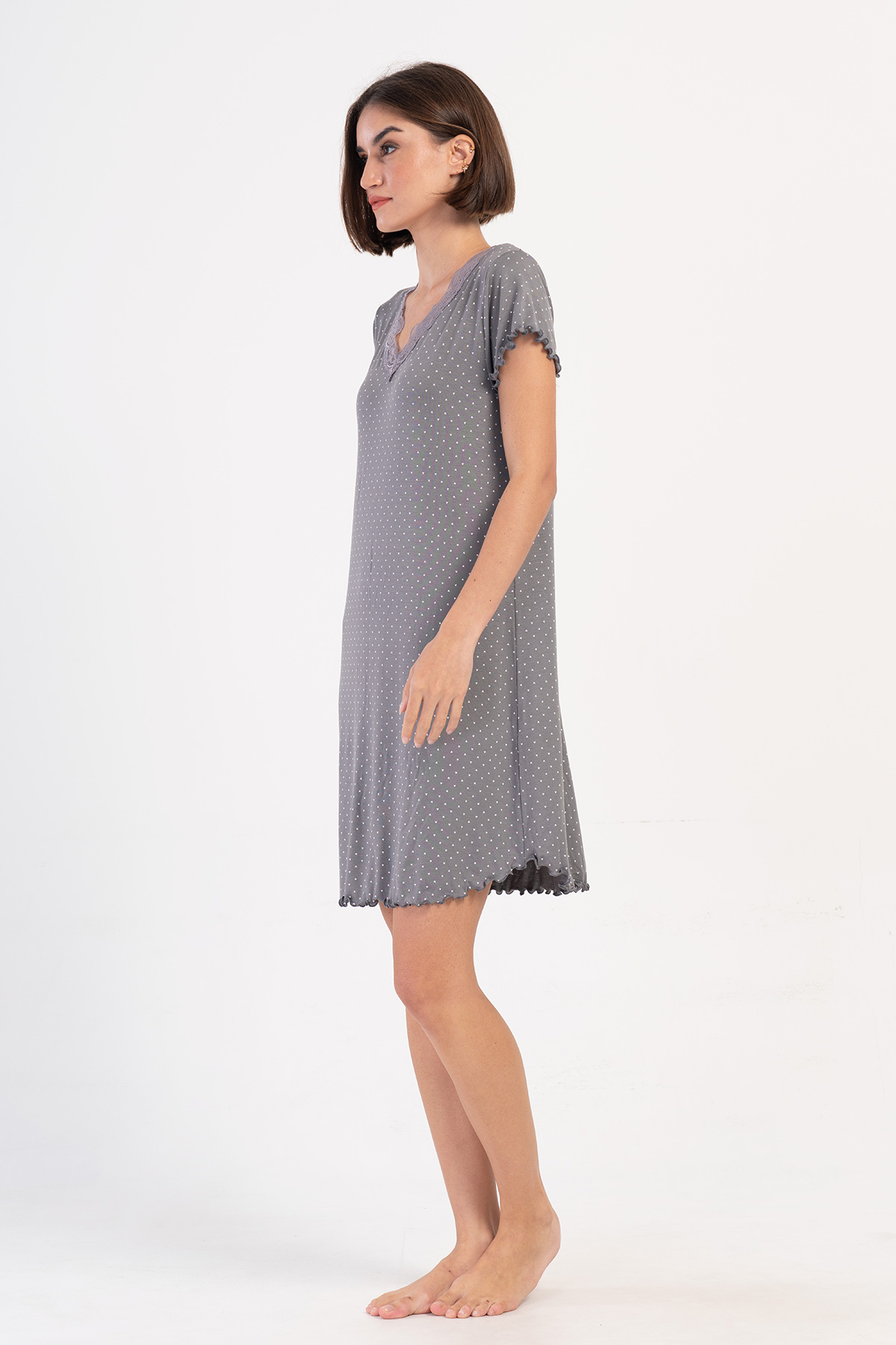 Woman Gray Viscon Big Size Lace Detail Tunic Woman Gray Viscon Big Size Lace Detail Tunic