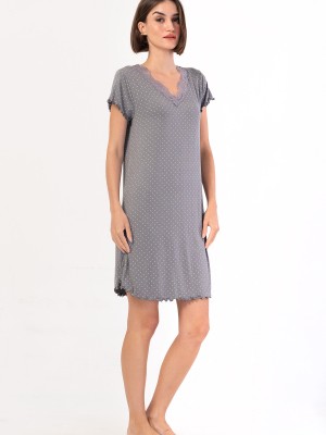 Woman Gray Viscon Big Size Lace Detail Tunic Woman Gray Viscon Big Size Lace Detail Tunic