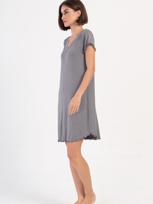 Woman Gray Viscon V Neck Short Sleeve Lace Detail Tunic Woman Gray Viscon V Neck Short Sleeve Lace Detail Tunic