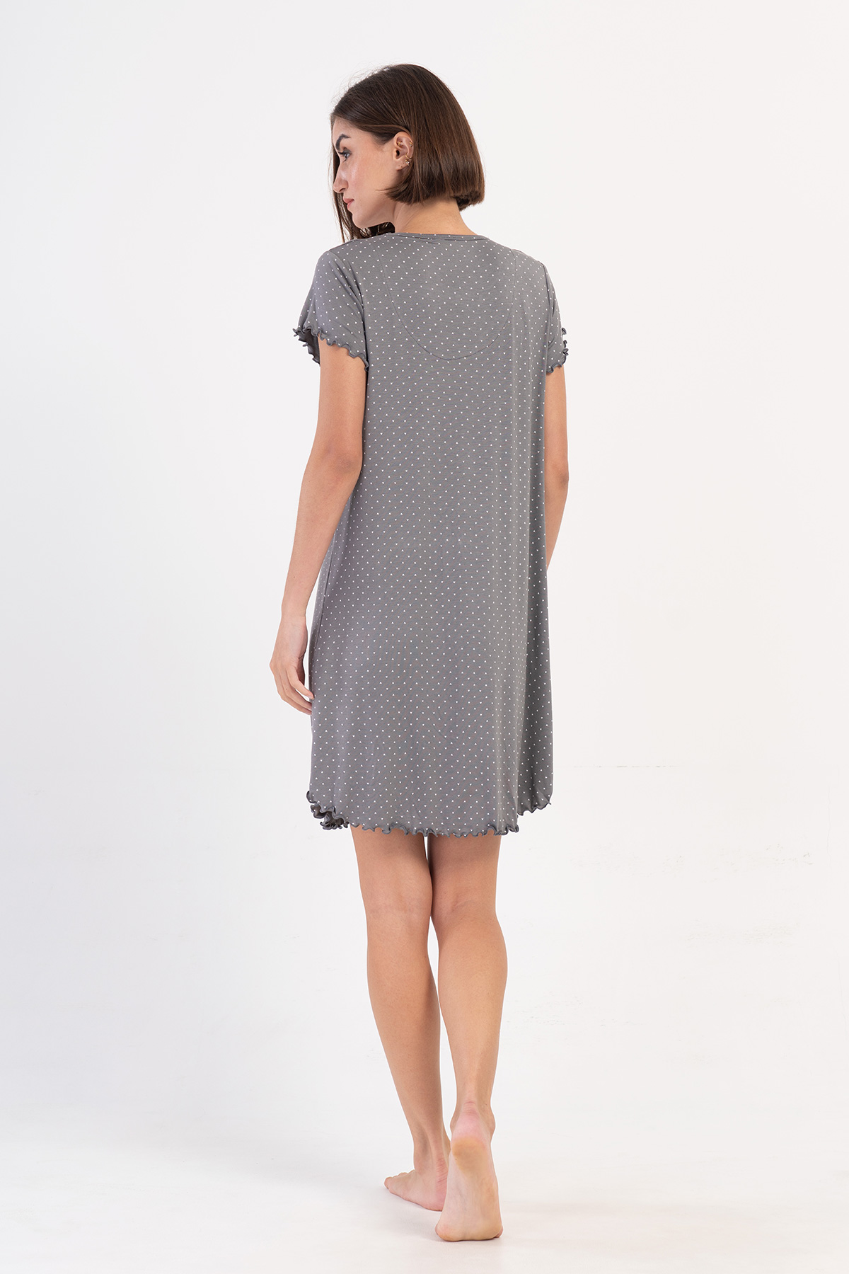Woman Gray Viscon V Neck Short Sleeve Lace Detail Tunic Woman Gray Viscon V Neck Short Sleeve Lace Detail Tunic