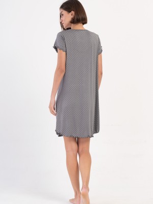 Woman Gray Viscon V Neck Short Sleeve Lace Detail Tunic Woman Gray Viscon V Neck Short Sleeve Lace Detail Tunic