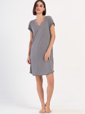 Woman Gray Viscon V Neck Short Sleeve Lace Detail Tunic Woman Gray Viscon V Neck Short Sleeve Lace Detail Tunic
