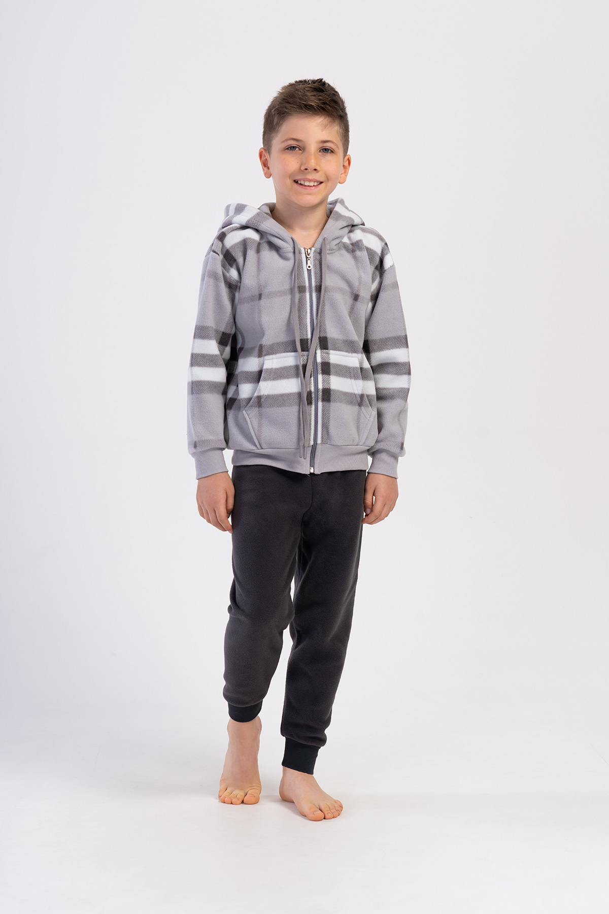 Kids' Boy Plaid Fleece Zipper Detail Pyjama Set Kids' Boy Plaid Fleece Zipper Detail Pyjama Set