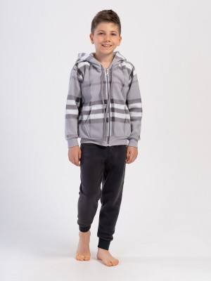 Kids' Boy Plaid Fleece Zipper Detail Pyjama Set Kids' Boy Plaid Fleece Zipper Detail Pyjama Set