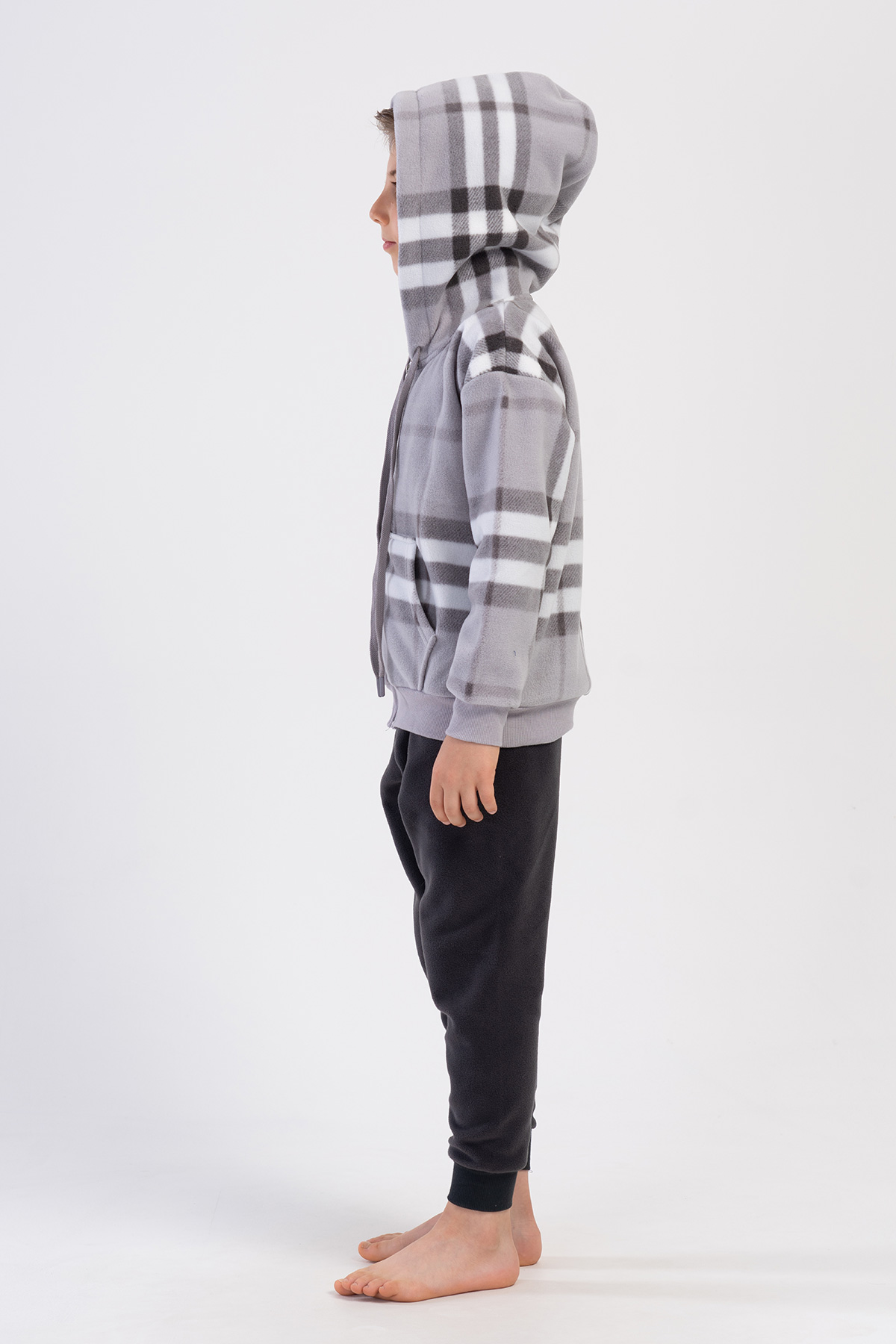Kids' Boy Plaid Fleece Zipper Detail Pyjama Set Kids' Boy Plaid Fleece Zipper Detail Pyjama Set