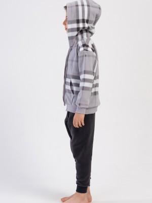 Kids' Boy Plaid Fleece Zipper Detail Pyjama Set Kids' Boy Plaid Fleece Zipper Detail Pyjama Set