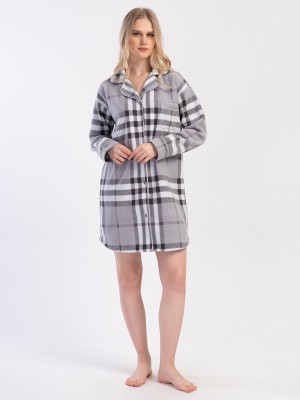 Woman Plaid Fleece Buttoned Tunic Woman Plaid Fleece Buttoned Tunic
