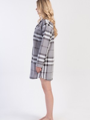 Woman Plaid Fleece Buttoned Tunic Woman Plaid Fleece Buttoned Tunic