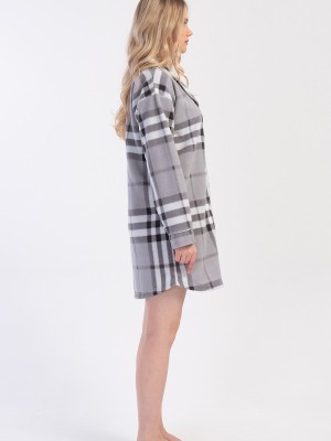 Woman Plaid Fleece Buttoned Tunic Woman Plaid Fleece Buttoned Tunic
