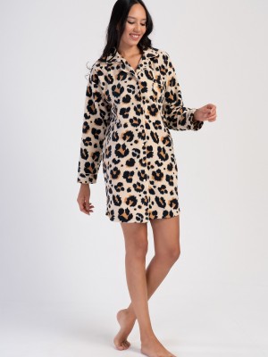 Woman Fleece Buttoned Shirt Neck Leopard Tunic Woman Fleece Buttoned Shirt Neck Leopard Tunic
