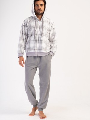 Man Gray Fleece Hoodie & Zipper Detail Pyjama Set Man Gray Fleece Hoodie & Zipper Detail Pyjama Set
