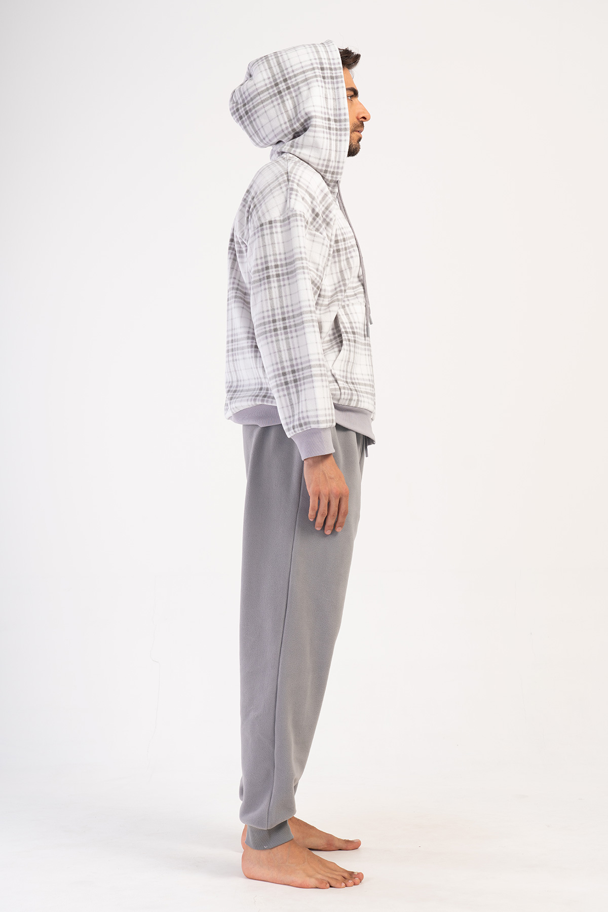 Man Gray Fleece Hoodie & Zipper Detail Pyjama Set Man Gray Fleece Hoodie & Zipper Detail Pyjama Set