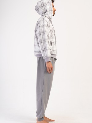 Man Gray Fleece Hoodie & Zipper Detail Pyjama Set Man Gray Fleece Hoodie & Zipper Detail Pyjama Set