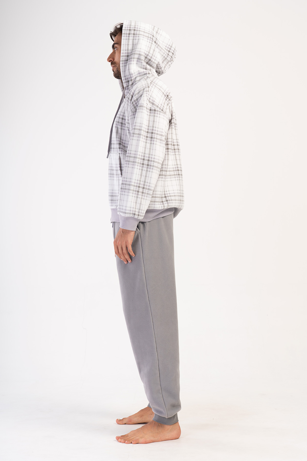 Man Gray Fleece Hoodie & Zipper Detail Pyjama Set Man Gray Fleece Hoodie & Zipper Detail Pyjama Set