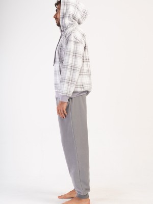 Man Gray Fleece Hoodie & Zipper Detail Pyjama Set Man Gray Fleece Hoodie & Zipper Detail Pyjama Set