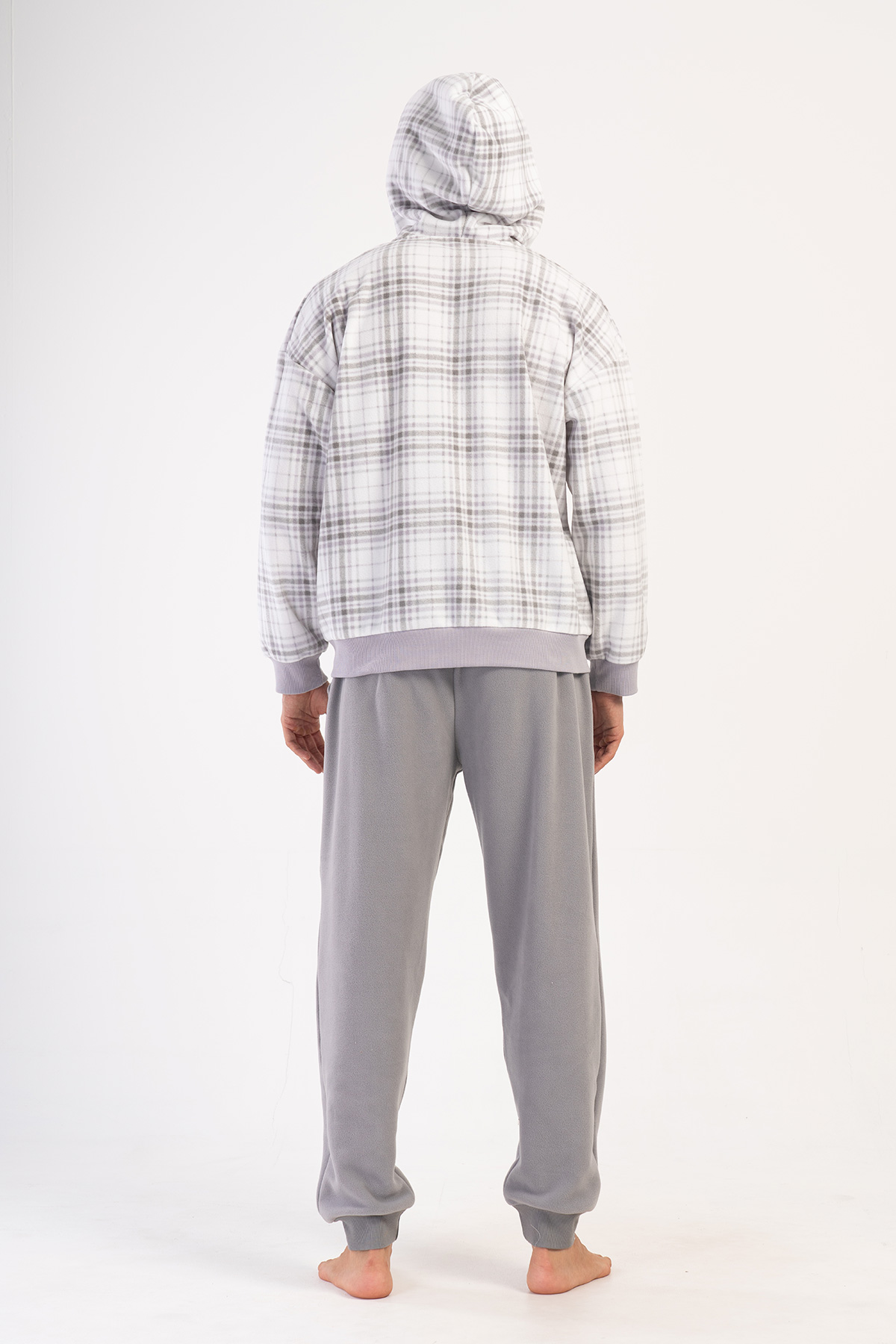 Man Gray Fleece Hoodie & Zipper Detail Pyjama Set Man Gray Fleece Hoodie & Zipper Detail Pyjama Set