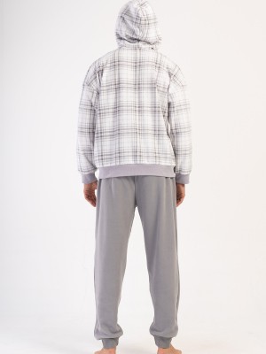 Man Gray Fleece Hoodie & Zipper Detail Pyjama Set Man Gray Fleece Hoodie & Zipper Detail Pyjama Set