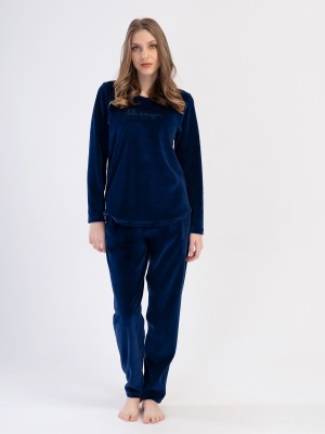 Woman Velvet Indigo Pocket Detail Pyjama Set Woman Velvet Indigo Pocket Detail Pyjama Set