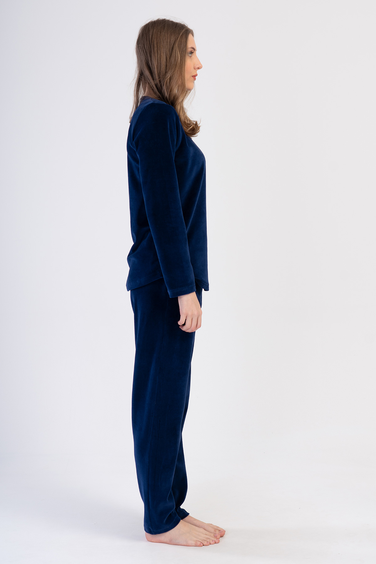 Woman Velvet Indigo Pocket Detail Pyjama Set Woman Velvet Indigo Pocket Detail Pyjama Set