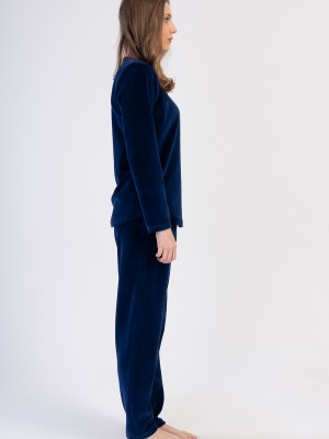 Woman Velvet Indigo Pocket Detail Pyjama Set Woman Velvet Indigo Pocket Detail Pyjama Set