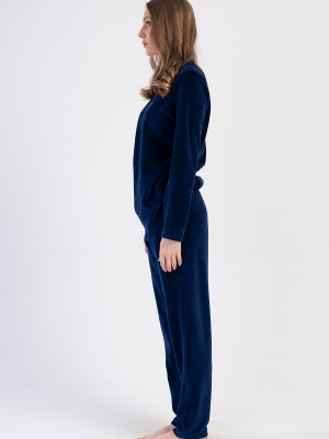 Woman Velvet Indigo Pocket Detail Pyjama Set Woman Velvet Indigo Pocket Detail Pyjama Set