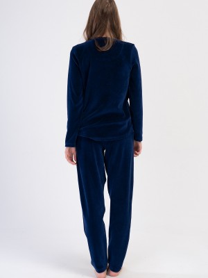 Woman Velvet Indigo Pocket Detail Pyjama Set Woman Velvet Indigo Pocket Detail Pyjama Set
