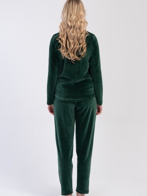Woman Velvet Emerald Pocket Detail Pyjama Set Woman Velvet Emerald Pocket Detail Pyjama Set