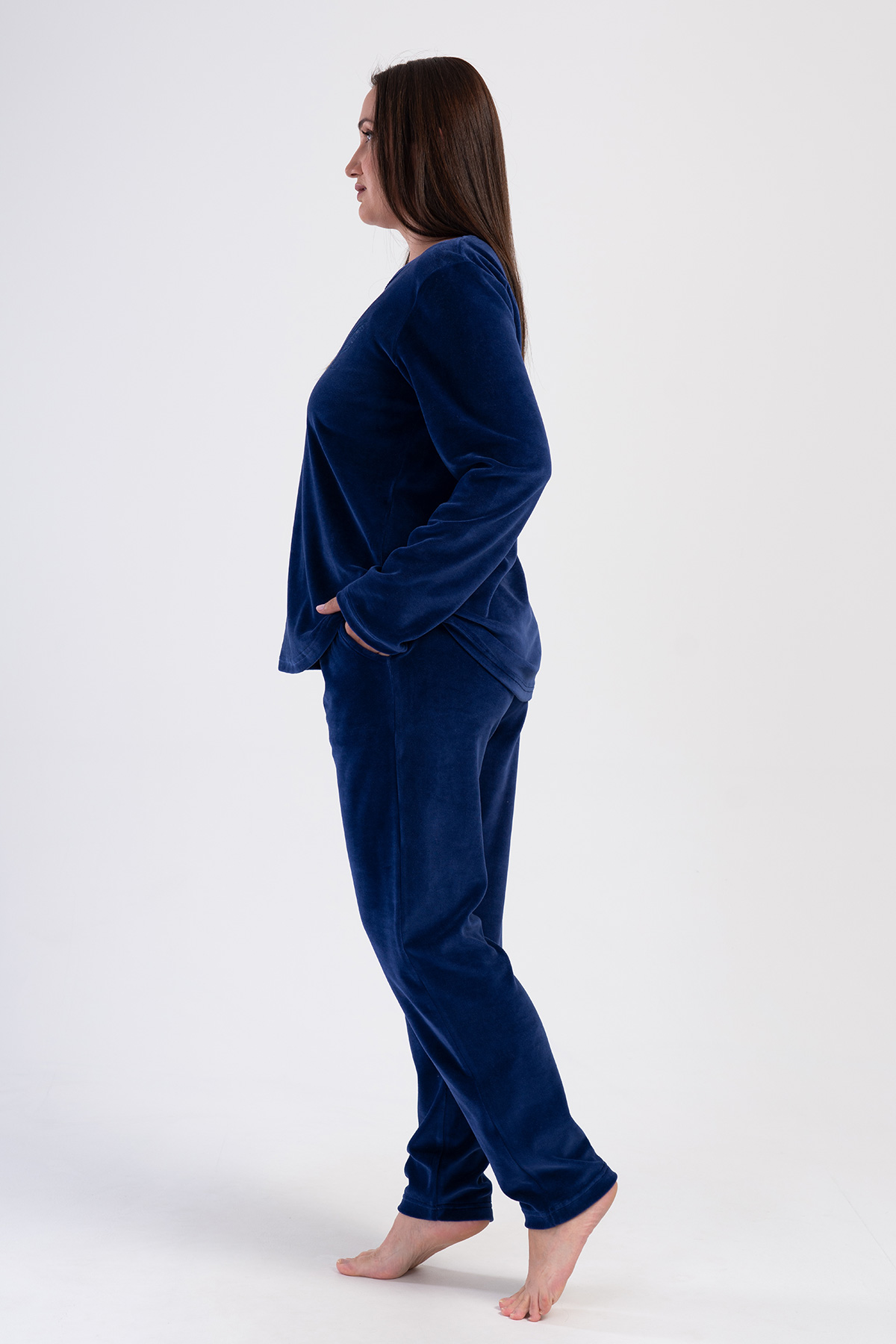 Woman Indigo Big Size Velvet Long Sleeve Pyjama Set Woman Indigo Big Size Velvet Long Sleeve Pyjama Set