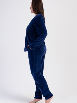 Woman Indigo Big Size Velvet Long Sleeve Pyjama Set Woman Indigo Big Size Velvet Long Sleeve Pyjama Set