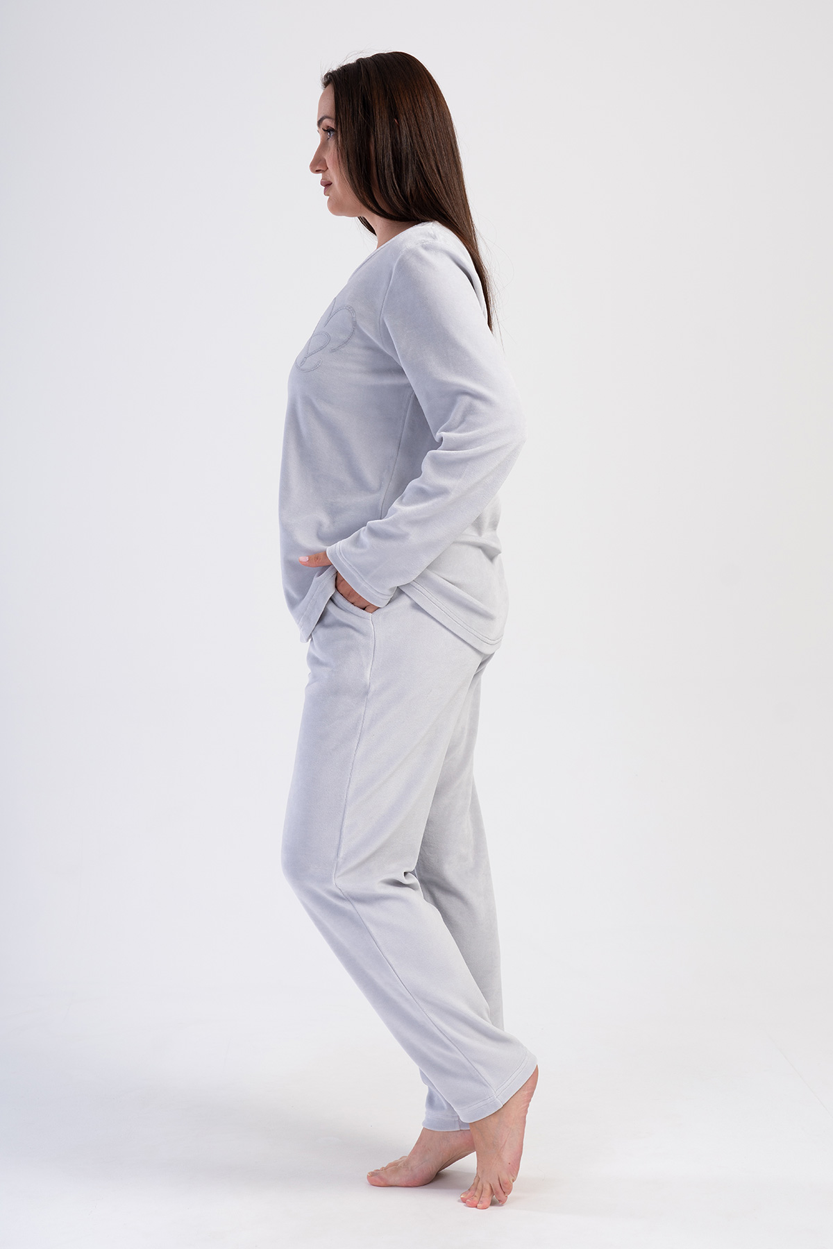 Woman Stone Velvet Big Size Pocket Detail Pyjama Set Woman Stone Velvet Big Size Pocket Detail Pyjama Set