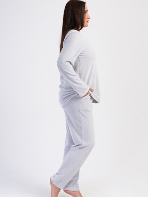 Woman Stone Velvet Big Size Pocket Detail Pyjama Set Woman Stone Velvet Big Size Pocket Detail Pyjama Set