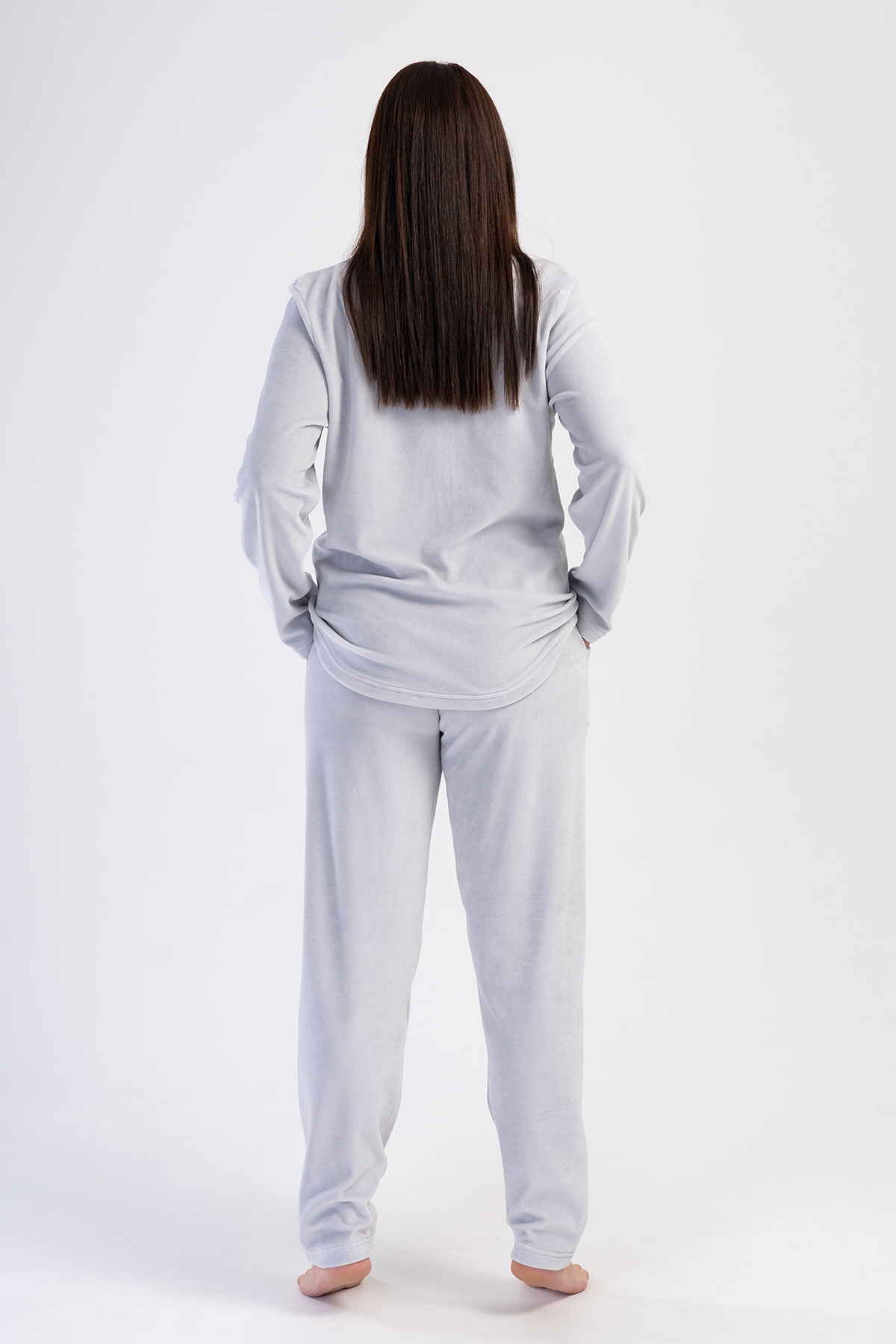Woman Stone Velvet Big Size Pocket Detail Pyjama Set Woman Stone Velvet Big Size Pocket Detail Pyjama Set