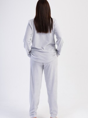 Woman Stone Velvet Big Size Pocket Detail Pyjama Set Woman Stone Velvet Big Size Pocket Detail Pyjama Set