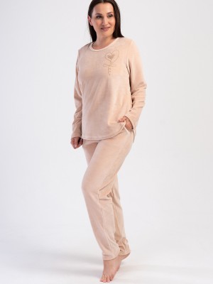 Woman Velvet Beige Pocket Detail Pyjama Set Woman Velvet Beige Pocket Detail Pyjama Set