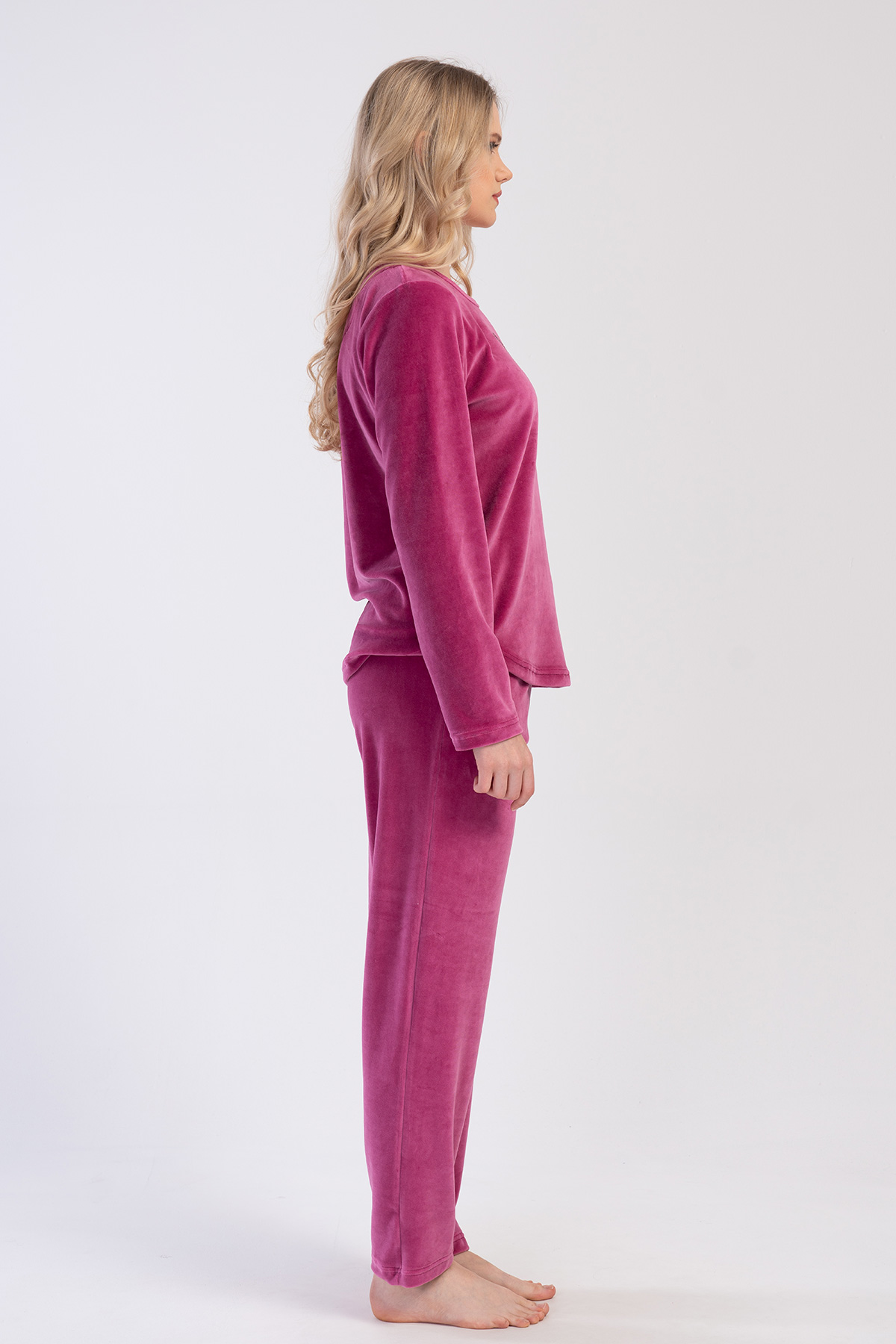 Woman Violet Velvet Big Size Pocket Detail Pyjama Set Woman Violet Velvet Big Size Pocket Detail Pyjama Set